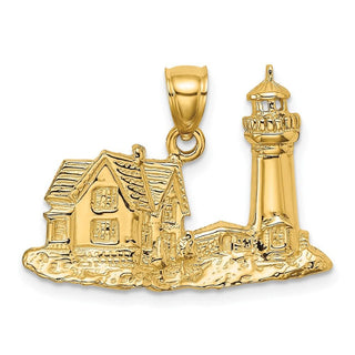14k Yellow Gold 2-D Nubble Lighthouse Pendant