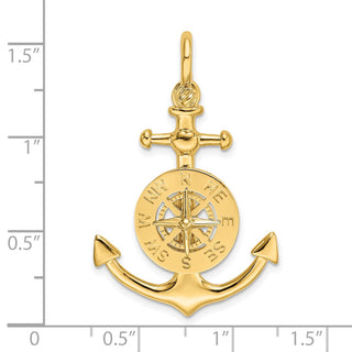 14k Yellow Gold 3-D Small Anchor w/Nautical Compass Charm