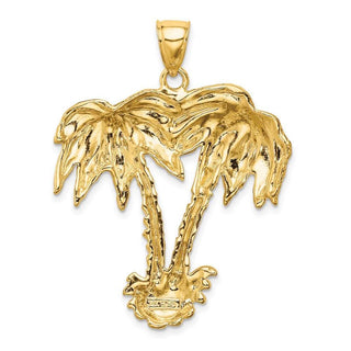 14k Yellow Gold 2-D Double Palm Trees Pendant
