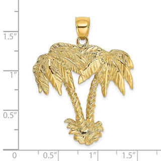 14k Yellow Gold 2-D Double Palm Trees Pendant