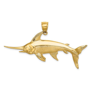 14k Yellow Gold 3-D Polished and Satin Swordfish Pendant