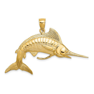 14k Yellow Gold 3-D Polished Satin White Marlin Pendant
