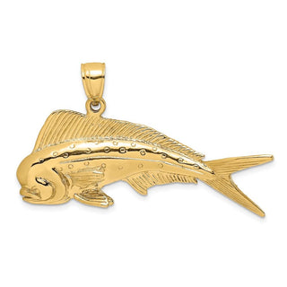 14k Yellow Gold 3-D Male Dorado (Mahi-Mahi) Pendant