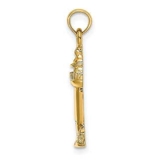 14k Yellow Gold 2-D Polished and Textured Lighthouse Pendant