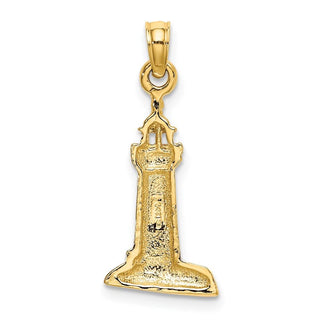 14k Yellow Gold 2-D Polished and Textured Lighthouse Pendant
