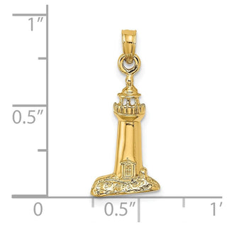14k Yellow Gold 2-D Polished and Textured Lighthouse Pendant