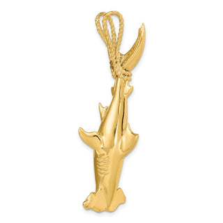 14k Yellow Gold 3-D Hammerhead Shark w/Rope Bail Charm