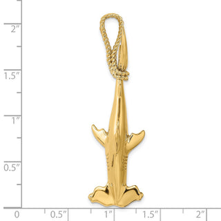 14k Yellow Gold 3-D Hammerhead Shark w/Rope Bail Charm