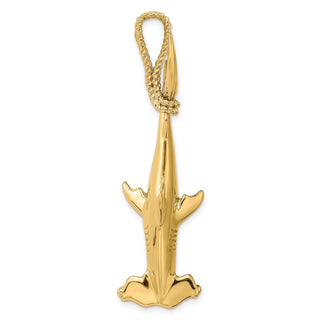 14k Yellow Gold 3-D Hammerhead Shark w/Rope Bail Charm