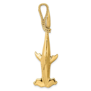 14k Yellow Gold 3-D Hammerhead Shark w/Rope Bail Charm