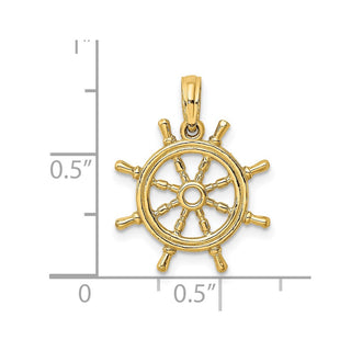14k Yellow Gold 3-D Ships Wheel Pendant