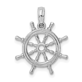 14k White Gold 3-D Ship Wheel Pendant