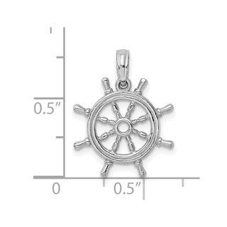14k White Gold 3-D Ship Wheel Pendant