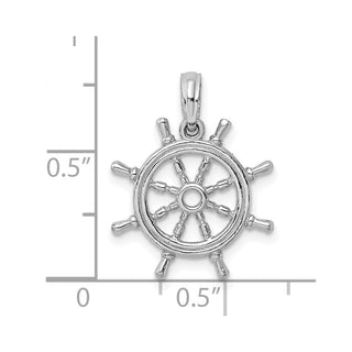 14k White Gold 3-D Ship Wheel Pendant