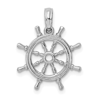 14k White Gold 3-D Ship Wheel Pendant