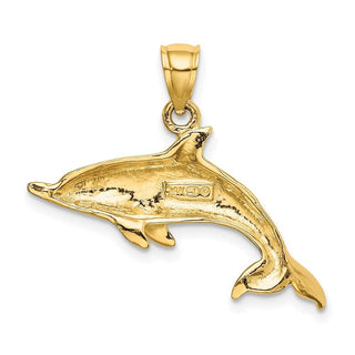 14k Yellow Gold 2-D and Polished Swimming Dolphin Pendant