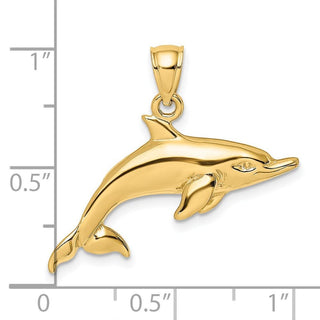 14k Yellow Gold 2-D and Polished Swimming Dolphin Pendant