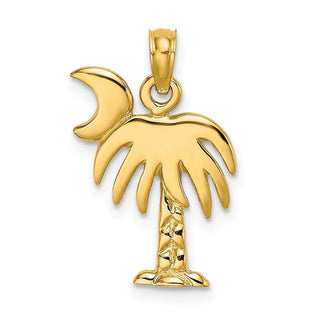 14k Yellow Gold Polished Charleston Palm Tree Pendant