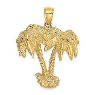 14k Yellow Gold 2-D Two Palm Trees Pendant