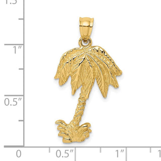 14k Yellow Gold 2-D Textured Single Palm Tree Pendant K8079