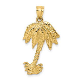 14k Yellow Gold 2-D Textured Single Palm Tree Pendant K8079