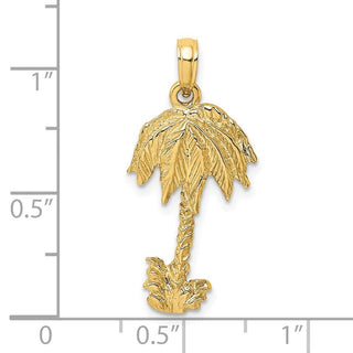 14k Yellow Gold 2-D Textured Single Palm Tree Pendant K8080