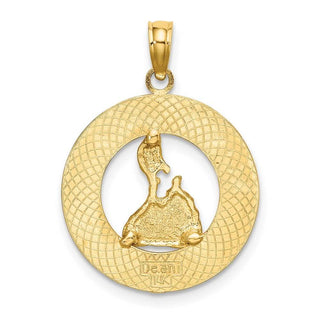 14k Yellow Gold Block Island, RI Round Frame w/Map Pendant