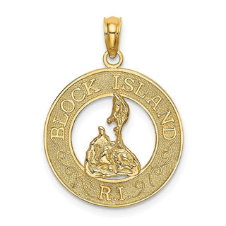 14k Yellow Gold Block Island, RI Round Frame w/Map Pendant