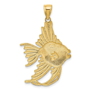 14k Yellow Gold Textured Large Angelfish Pendant