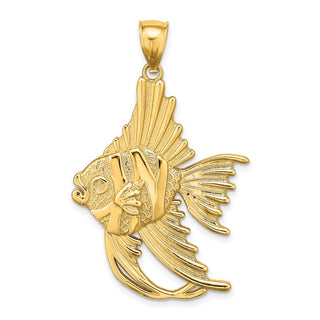 14k Yellow Gold Textured Large Angelfish Pendant