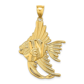 14k Yellow Gold Textured Large Angelfish Pendant