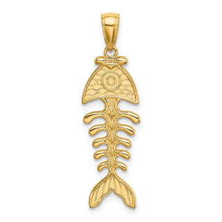 14k Yellow Gold 3-D Polished and Textured Fishbone Pendant