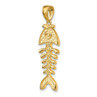 14k Yellow Gold 3-D Polished and Textured Fishbone Pendant