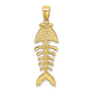 14k Yellow Gold 3-D Polished and Textured Fishbone Pendant