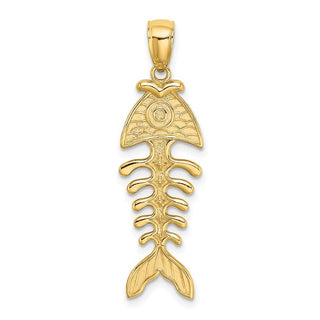 14k Yellow Gold 3-D Polished and Textured Fishbone Pendant