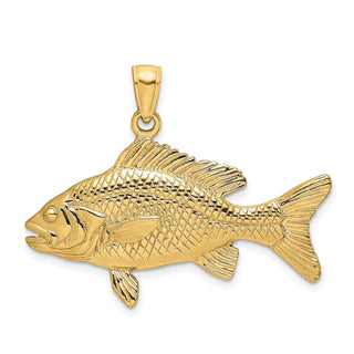 14k Yellow Gold 3-D Textured Red Snapper Fish Pendant