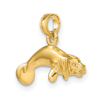 14k Yellow Gold 3-D Polished Swimming Manatee Pendant K8121