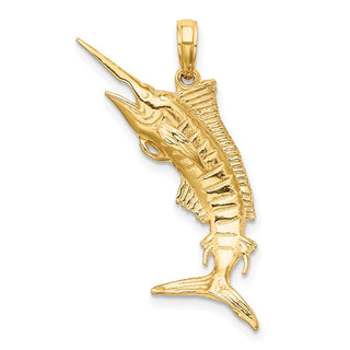 14k Yellow Gold 3-D Polished Blue Marlin Pendant