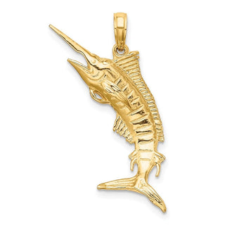 14k Yellow Gold 3-D Polished Blue Marlin Pendant