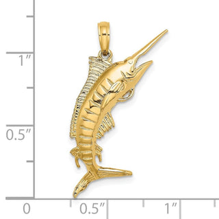 14k Yellow Gold 3-D Polished Blue Marlin Pendant