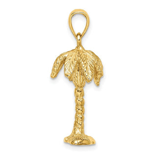 14k Yellow Gold 3-D Textured Palm Tree Pendant