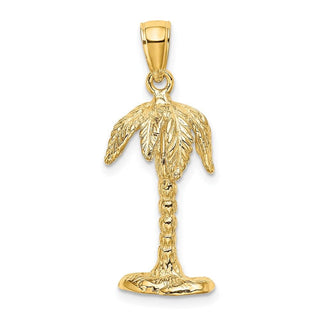 14k Yellow Gold 3-D Textured Palm Tree Pendant
