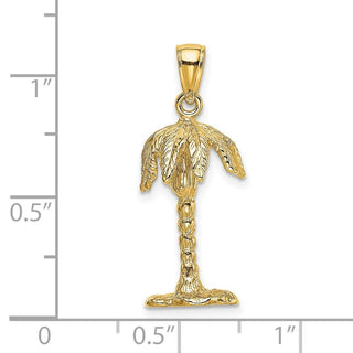 14k Yellow Gold 3-D Textured Palm Tree Pendant