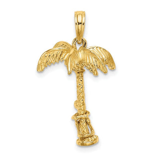 14k Yellow Gold 3-D Palm Tree w/Moveable Man Pendant