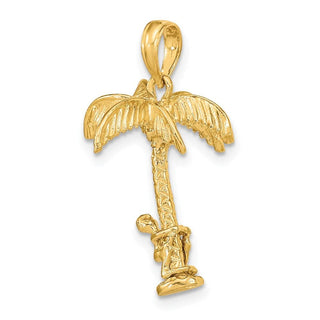 14k Yellow Gold 3-D Palm Tree w/Moveable Man Pendant