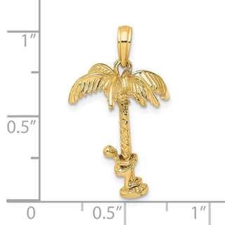 14k Yellow Gold 3-D Palm Tree w/Moveable Man Pendant