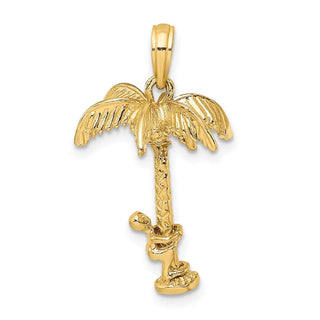 14k Yellow Gold 3-D Palm Tree w/Moveable Man Pendant