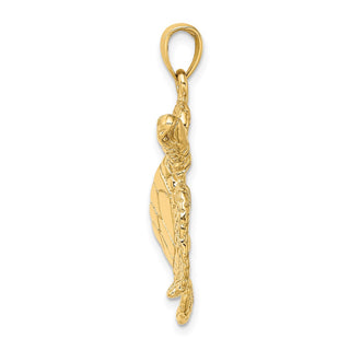 14k Yellow Gold Large Textured Swimming Sea Turtle Pendant