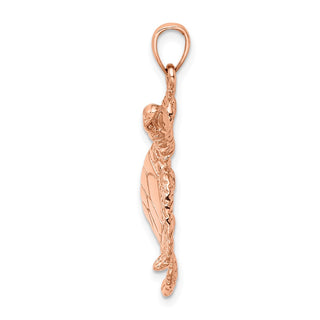 14k Rose Gold Large Textured Swimming Sea Turtle Pendant
