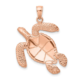 14k Rose Gold Large Textured Swimming Sea Turtle Pendant